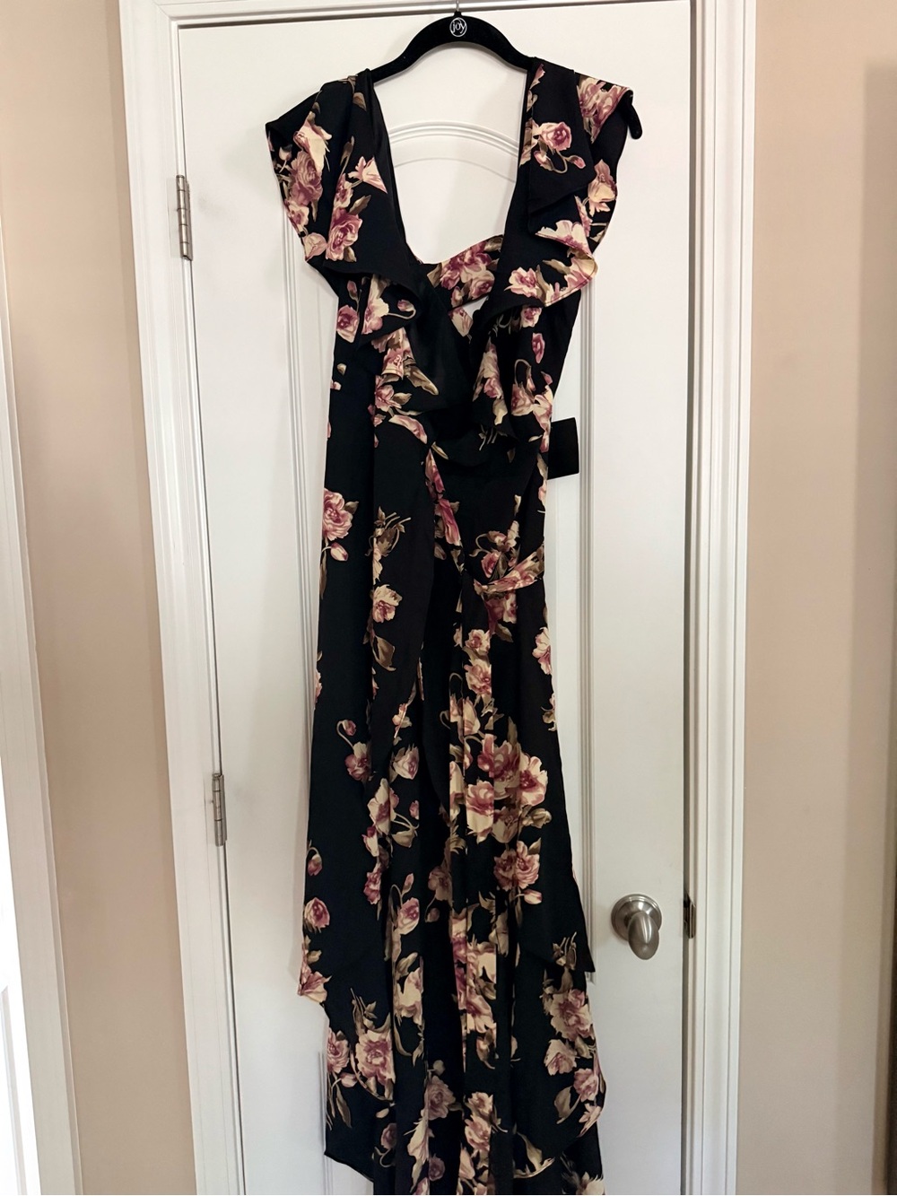 Black Floral Ruffle Wrap Maxi Dress
